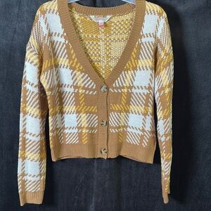 No Boundaries Brown and White Argyle Cardigan Sweater